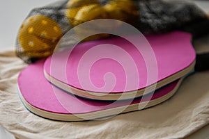 Pickleball rackets on a table