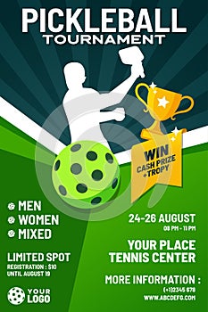 pickleball tournament flyer or poster vector template for competition events, training, matches