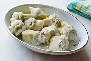 Pickled Artichoke Hearts Pickle Marinated in Plate.