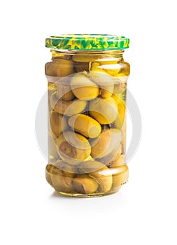 Pickled champignons. Marinated mushrooms in jar