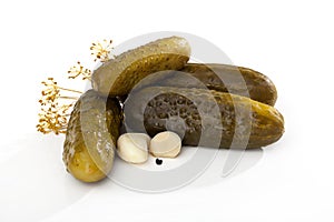 Pickled cucumber on isolated background