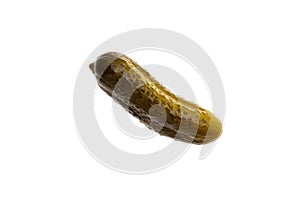 Pickled cucumber isolated on white background. Single isolate object, top view. Canned food, preserves