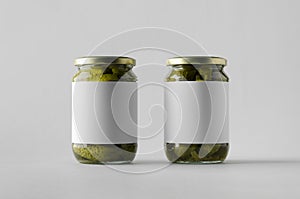 Pickled Cucumber Jar Mock-Up - Two Jars. Blank Label