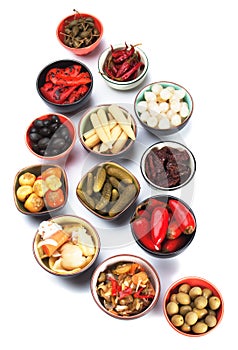 Pickled cucumber, olives, onions and vegetables