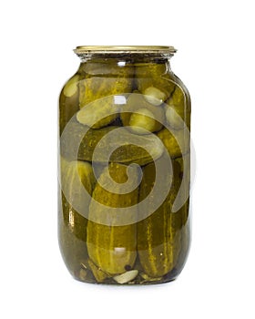 Pickled cucumbers in glass jar