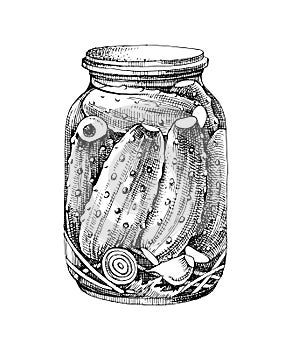 Pickled cucumbers in a glass jar vector