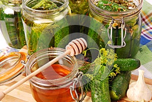 Pickled cucumbers with honey photo