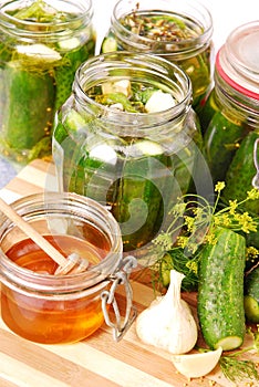 Pickled cucumbers with honey