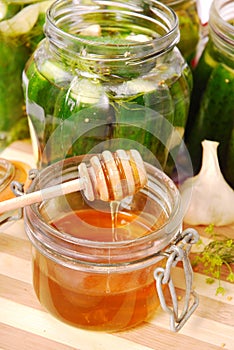 Pickled cucumbers with honey