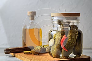 Pickled cucumbers in a jar