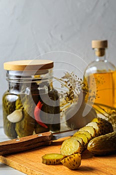 Pickled cucumbers in a jar