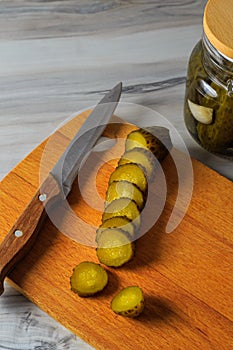 Pickled cucumbers in a jar