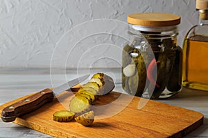 Pickled cucumbers in a jar