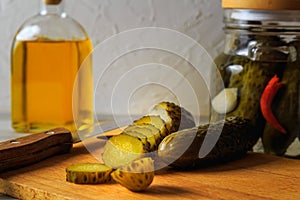 Pickled cucumbers in a jar