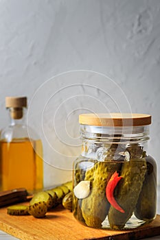 Pickled cucumbers in a jar