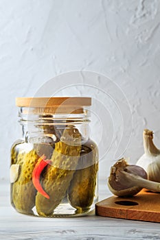 Pickled cucumbers in a jar