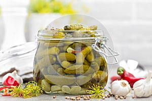 Pickled cucumbers, small marinated pickles