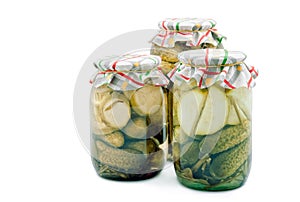 Pickled cucumbers and vegetable marrows
