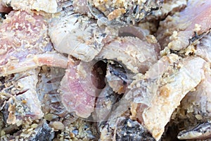 Pickled fish is fish that has been fermented with toasted rice and salt. It has sour and salty taste. It`s one of food