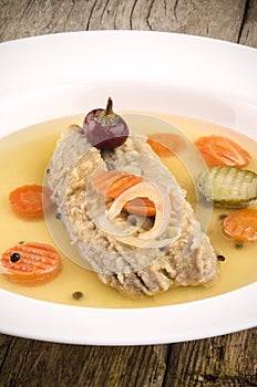 Pickled fried herring with vegetables