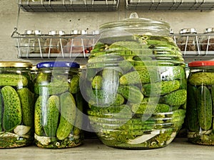 Pickled green cucumbers photo