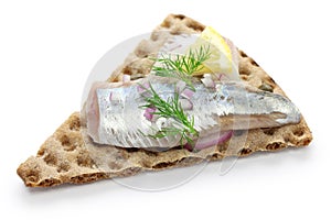 Pickled herring on crisp bread