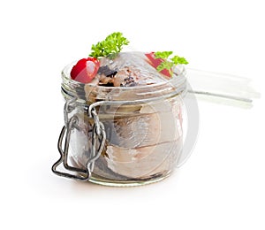 Pickled herring isolated on white background