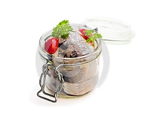 Pickled herring isolated on white background