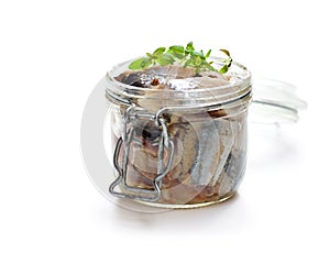 Pickled herring isolated on white background