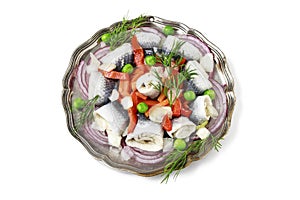 Pickled herring rolls with vegetables