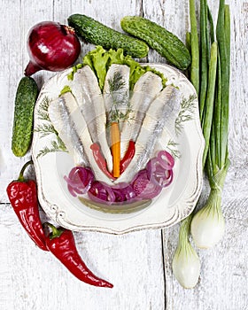 Pickled herring with vegetables