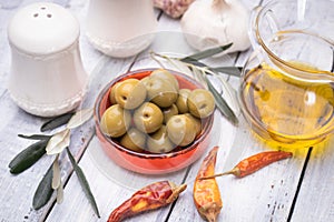 Pickled olives ready to eat, healthy food