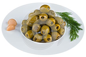 Pickled olives in white plate