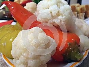 Pickled peppers and cauliflower