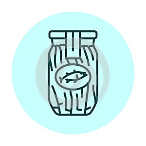 Pickled tuna in a jar color line icon.