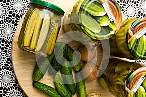 Pickles or cucumbers with zucchini with curry spice.