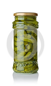 Pickles in glass jar isolated