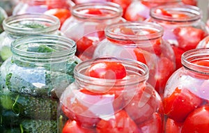 Pickling canning tomatoes and cucumbers