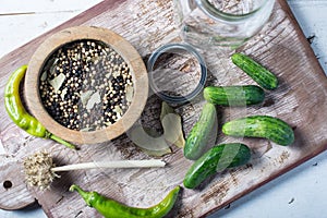 Pickling spices and cucumbers for pickles