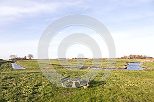picknick area and meadows in waterland near uitdam in noord-holland
