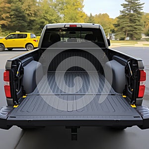 Pickup car with open trunk door ready for loading. Empty trunk boot on pick up car ready for trip.