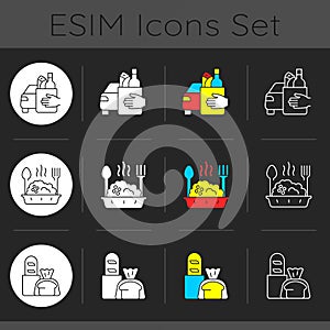 Pickup and delivery option dark theme icons set