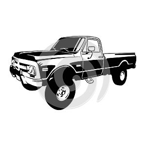 Pickup lifted 1970, Muscle car, Classic car, Stencil, Silhouette, Vector Clip Art - Truck 4x4 Off Road - Off-road car