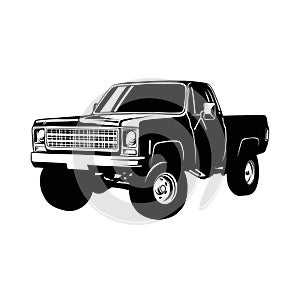 Pickup lifted 1970, Muscle car, Classic car, Stencil, Silhouette, Vector Clip Art - Truck 4x4 Off Road - Off-road car