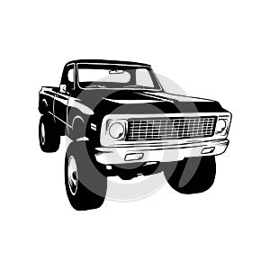 Pickup lifted 1970, Muscle car, Classic car, Stencil, Silhouette, Vector Clip Art - Truck 4x4 Off Road - Off-road car