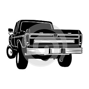 Pickup lifted 1970, Muscle car, Classic car, Stencil, Silhouette, Vector Clip Art - Truck 4x4 Off Road - Off-road car