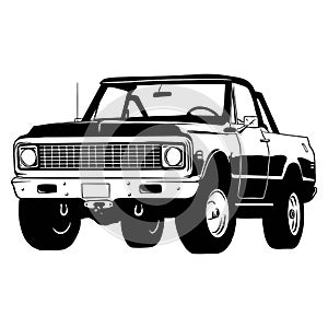 Pickup lifted 1971, Muscle car, Classic car, Stencil, Silhouette, Vector Clip Art - Truck 4x4 Off Road - Off-road car