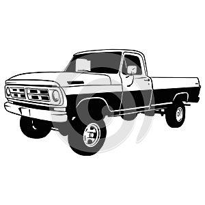 Pickup lifted 1972, Muscle car, Classic car, Stencil, Silhouette, Vector Clip Art - Truck 4x4 Off Road - Off-road car