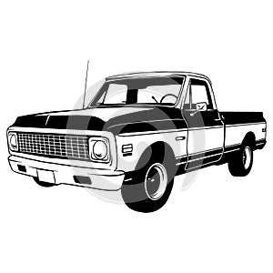 Pickup lifted 1972, Muscle car, Classic car, Stencil, Silhouette, Vector Clip Art - Truck 4x4 Off Road - Off-road car