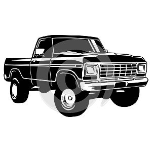 Pickup lifted 1972, Muscle car, Classic car, Stencil, Silhouette, Vector Clip Art - Truck 4x4 Off Road - Off-road car